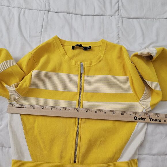 Karen Millen Dress Medium Yellow Sporty Ripple Stitch Colorblock Mini Longsleeve - Picture 7 of 10